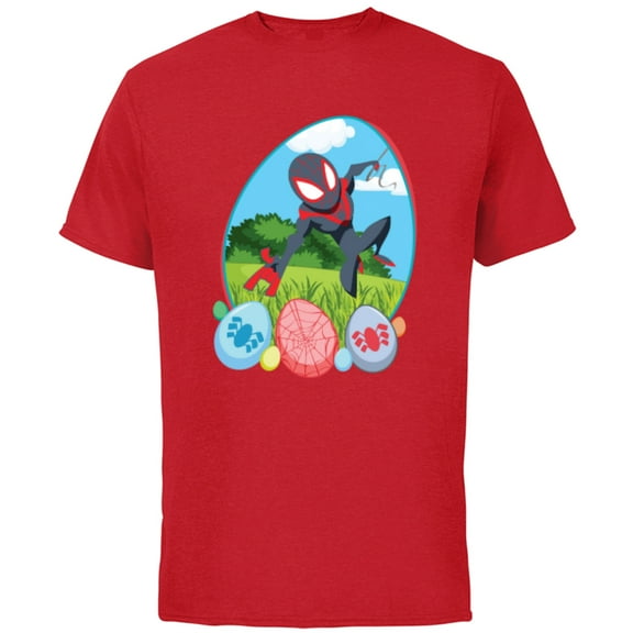 Marvel Spider-Man Miles Morales Easter Egg Hunt Holiday - Short Sleeve Cotton T-Shirt for Adults - Customized-Red