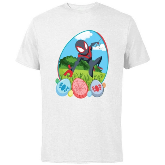 Marvel Spider-Man Miles Morales Easter Egg Hunt Holiday - Short Sleeve Cotton T-Shirt for Adults - Customized-White