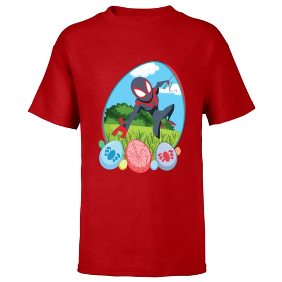Marvel Spider-Man Miles Morales Easter Egg Hunt Holiday - Short Sleeve T-Shirt for Kids - Customized-Red