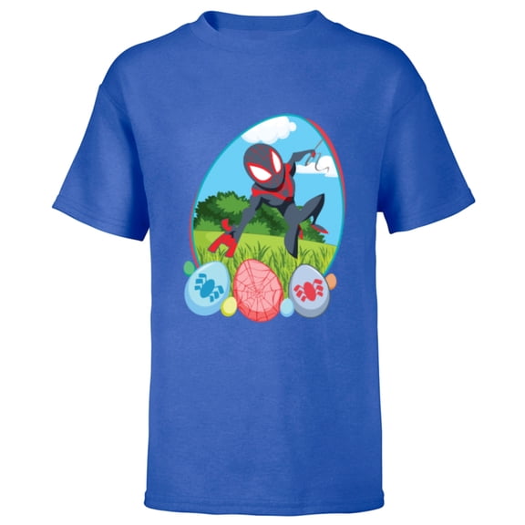 Marvel Spider-Man Miles Morales Easter Egg Hunt Holiday - Short Sleeve T-Shirt for Kids - Customized-Royal