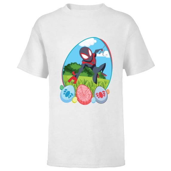 Marvel Spider-Man Miles Morales Easter Egg Hunt Holiday - Short Sleeve T-Shirt for Kids - Customized-White