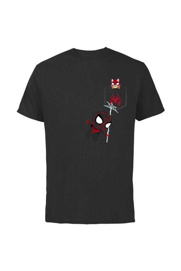 Spider-Man Miles Morales Game Spider-Cat Standard - Short Sleeve Cotton T-Shirt for Adults - Customized-Black