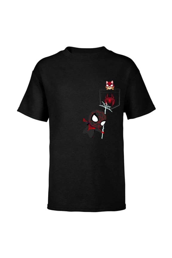 Spider-Man Miles Morales Game Spider-Cat Standard - Short Sleeve T-Shirt for Kids - Customized-Black