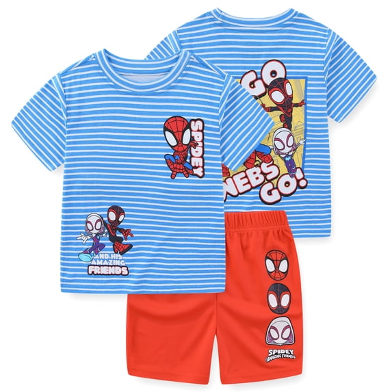 Marvel Spider-Man Miles Morales Ghost Spider Short Sleeve T-Shirt and Mesh Short Set (Boys), 2 Piece Set, Sizes 2T-7