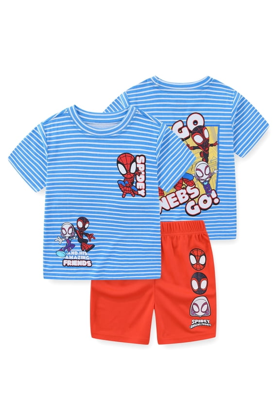 Spider-Man Miles Morales Ghost Spider Short Sleeve T-Shirt and Mesh Short Set (Boys), 2 Piece Set, Sizes 2T-7