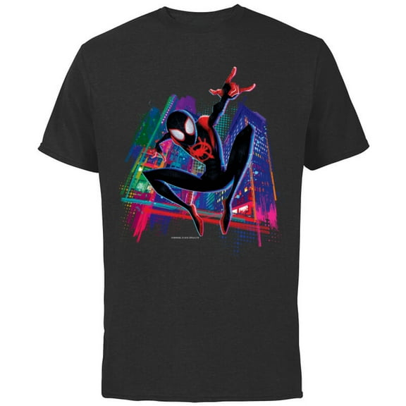 Marvel Spider-Man Miles Morales Graffiti City - Short Sleeve Cotton T-Shirt for Adults -Customized-Black