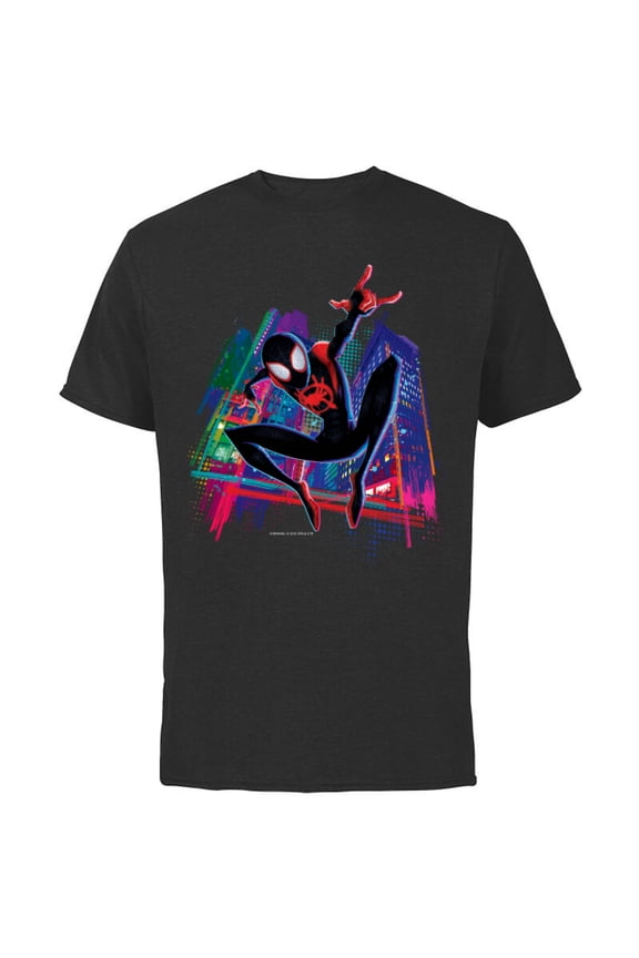 Spider-Man Miles Morales Graffiti City - Short Sleeve Cotton T-Shirt for Adults -Customized-Black