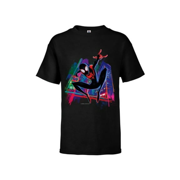 Marvel Spider-Man Miles Morales Graffiti City - Short Sleeve T-Shirt for Kids -Customized-Black