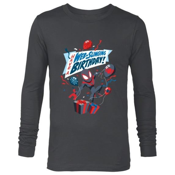 Marvel Spider-Man Miles Morales Have a Web-Slinging Birthday - Long Sleeve T-Shirt for Men - Customized-Charcoal Heather