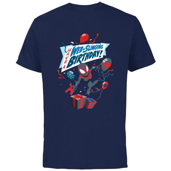 Marvel Spider-Man Miles Morales Have a Web-Slinging Birthday - Short Sleeve Cotton T-Shirt for Adults - Customized-Navy