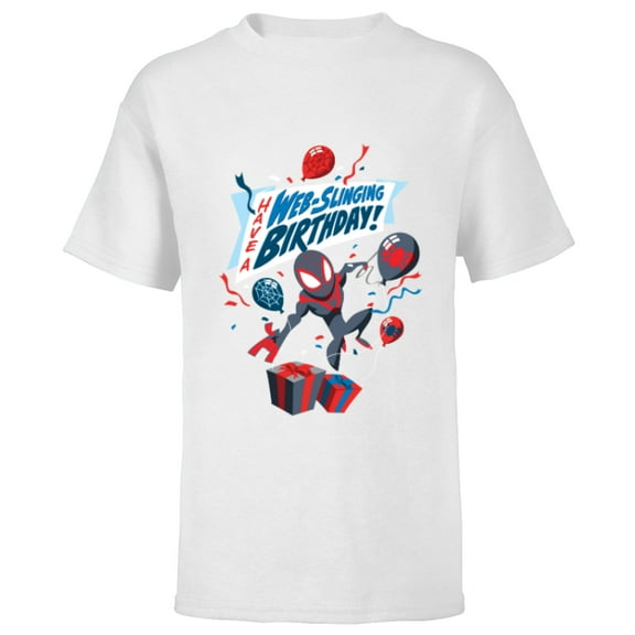 Marvel Spider-Man Miles Morales Have a Web-Slinging Birthday - Short Sleeve T-Shirt for Kids - Customized-White