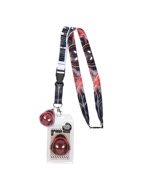 Spider-Man Miles Morales ID Lanyard Badge Holder With Rubber Charm Pendant And Collectible Sticker