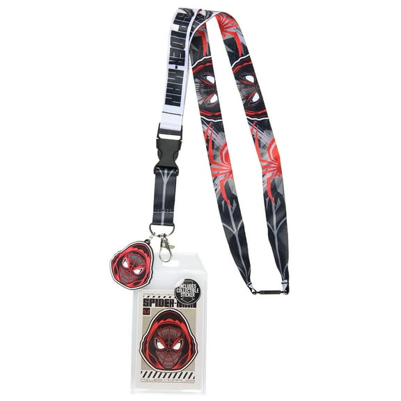 Marvel Spider-Man Miles Morales ID Lanyard Badge Holder With Rubber Charm Pendant And Collectible Sticker