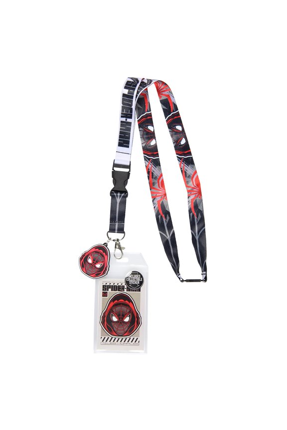 Marvel Spider-Man Miles Morales ID Lanyard Badge Holder With Rubber Charm Pendant And Collectible Sticker