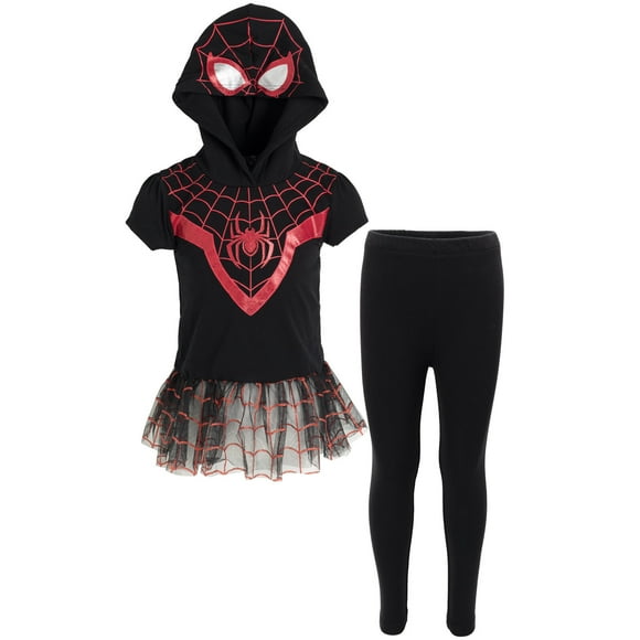 Marvel Spider-Man Miles Morales Little Girls Cosplay T-Shirt Dress and Leggings Outfit Set