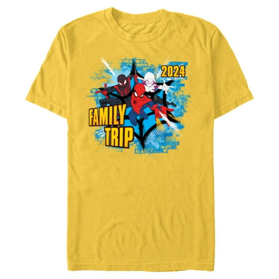 Marvel Spider-Man Miles Morales Spider-Gwen Family Trip 2024 - Short Sleeve Blended T-Shirt for Adults - Customized-Yellow