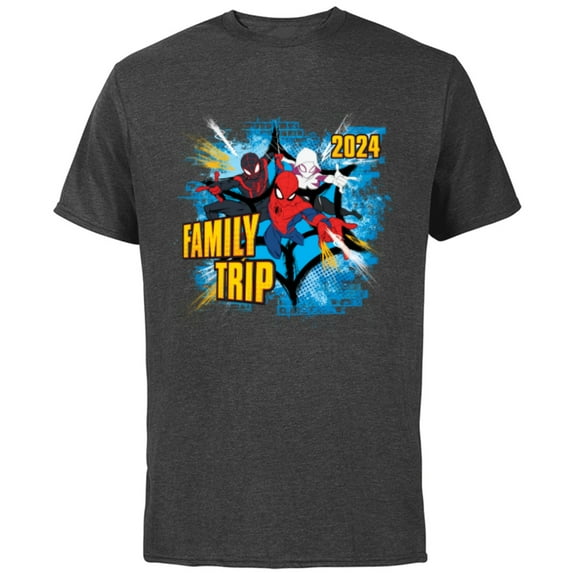 Marvel Spider-Man Miles Morales Spider-Gwen Family Trip 2024 - Short Sleeve Cotton T-Shirt for Adults - Customized-Charcoal