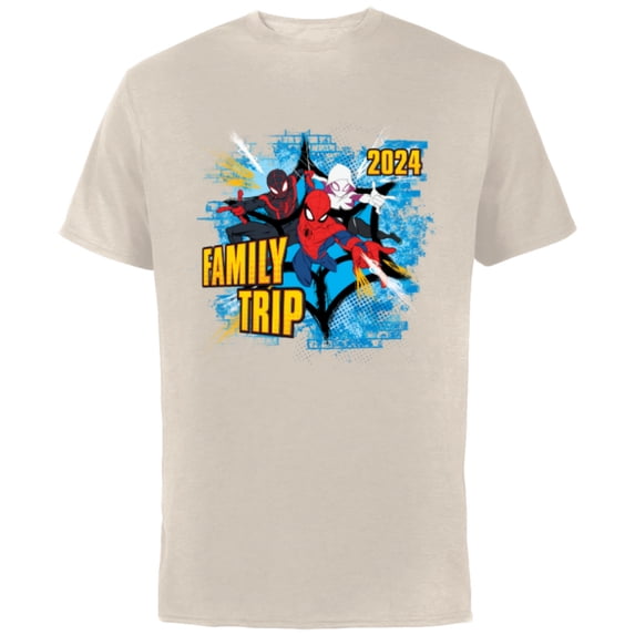 Marvel Spider-Man Miles Morales Spider-Gwen Family Trip 2024 - Short Sleeve Cotton T-Shirt for Adults - Customized-Natural