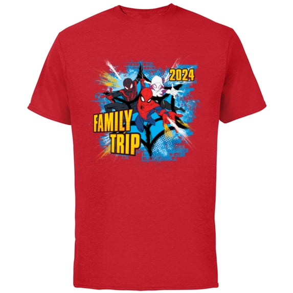 Marvel Spider-Man Miles Morales Spider-Gwen Family Trip 2024 - Short Sleeve Cotton T-Shirt for Adults - Customized-Red