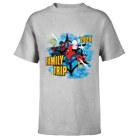 Marvel Spider-Man Miles Morales Spider-Gwen Family Trip 2024 - Short Sleeve T-Shirt for Kids - Customized-Athletic Heather
