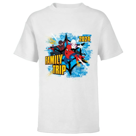 Marvel Spider-Man Miles Morales Spider-Gwen Family Trip 2024 - Short Sleeve T-Shirt for Kids - Customized-White