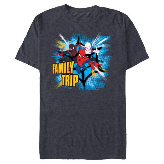 Marvel Spider-Man Miles Morales Spider-Gwen Family Trip - Short Sleeve Blended T-Shirt for Adults - Customized-Navy Heather