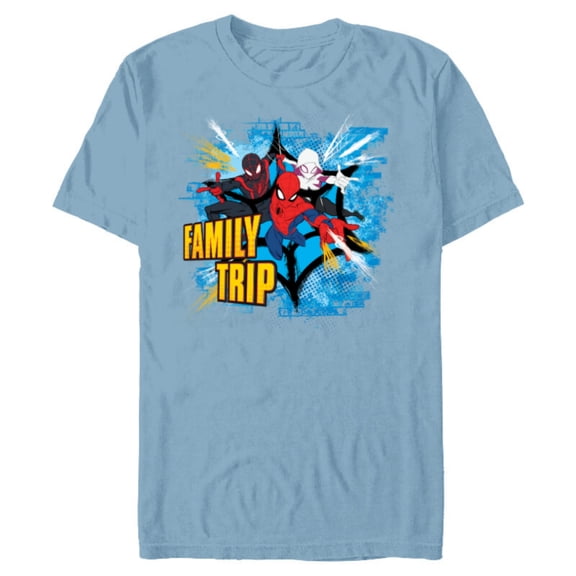 Marvel Spider-Man Miles Morales Spider-Gwen Family Trip - Short Sleeve Blended T-Shirt for Adults - Customized-Ocean Blue