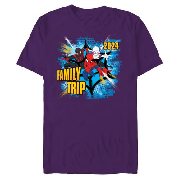 Marvel Spider-Man Miles Morales Spider-Gwen Family Trip - Short Sleeve Blended T-Shirt for Adults - Customized-Purple