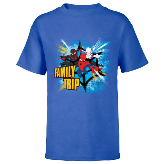 Marvel Spider-Man Miles Morales Spider-Gwen Family Trip - Short Sleeve T-Shirt for Kids - Customized-Royal
