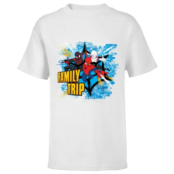 Marvel Spider-Man Miles Morales Spider-Gwen Family Trip - Short Sleeve T-Shirt for Kids - Customized-White