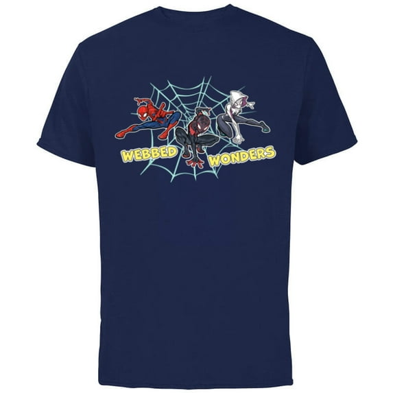 Marvel Spider-Man Miles Morales Spider-Gwen Webbed Wonders - Short Sleeve Cotton T-Shirt for Adults - Customized-Navy