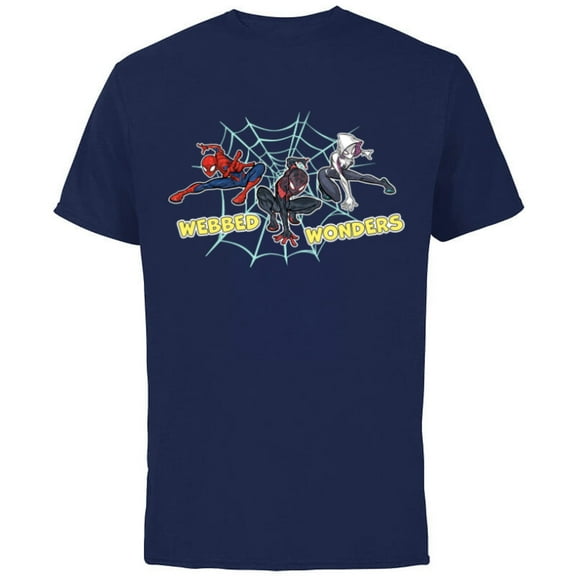 Marvel Spider-Man Miles Morales Spider-Gwen Webbed Wonders - Short Sleeve Cotton T-Shirt for Adults - Customized-Navy