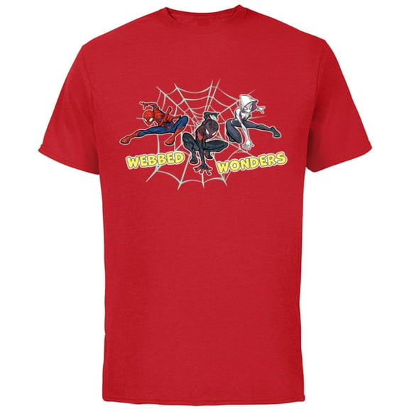 Marvel Spider-Man Miles Morales Spider-Gwen Webbed Wonders - Short Sleeve Cotton T-Shirt for Adults - Customized-Red