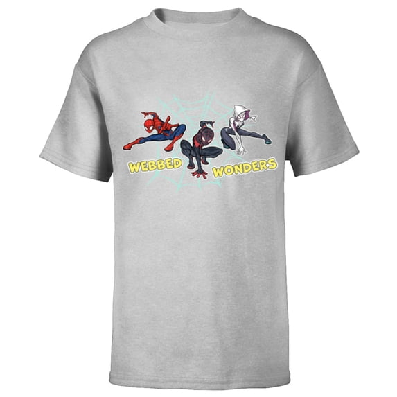 Marvel Spider-Man Miles Morales Spider-Gwen Webbed Wonders - Short Sleeve T-Shirt for Kids - Customized-Athletic Heather
