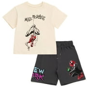 Marvel Spider-Verse Toddler Boys Graphic T-Shirt and Athletic Mesh Shorts Set Ivory and Charcoal Miles Morales Street Style