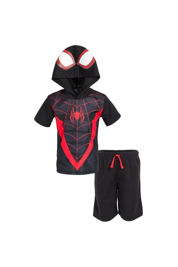 Spider-Man Miles Morales Hooded Athletic T-Shirt and Mesh Shorts Outfit Set Toddler to Big Kid