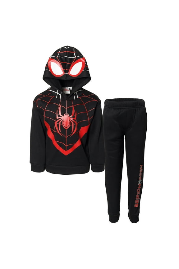 Spider-Man Miles Morales Toddler Boys Fleece Cosplay Pullover Hoodie and Pants Outfit Set Toddler to Big Kid