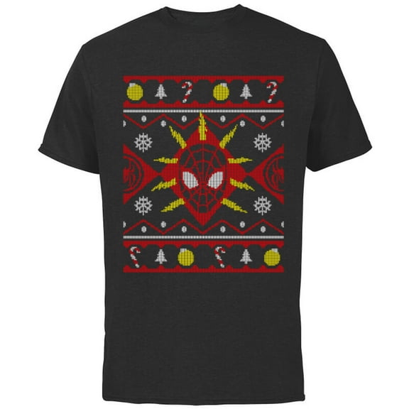 Marvel Spider-Man Miles Morales Ugly Christmas Sweater - Short Sleeve Cotton T-Shirt for Adults - Customized-Black