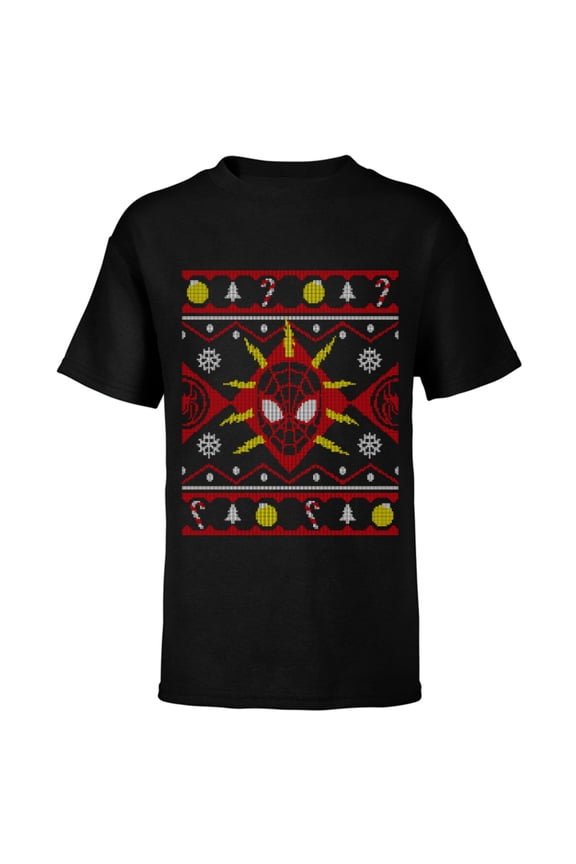 Spider-Man Miles Morales Ugly Christmas Sweater - Short Sleeve T-Shirt for Kids - Customized-Black