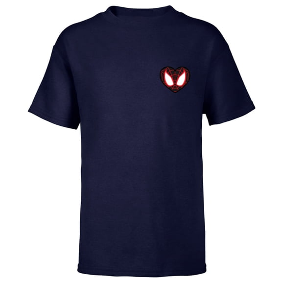 Marvel Spider-Man Miles Morales Valentine’s Day Heart Mask - Short Sleeve T-Shirt for Kids - Customized-Navy