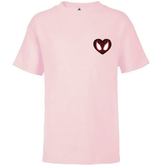 Marvel Spider-Man Miles Morales Valentine’s Day Heart Mask - Short Sleeve T-Shirt for Kids - Customized-Soft Pink