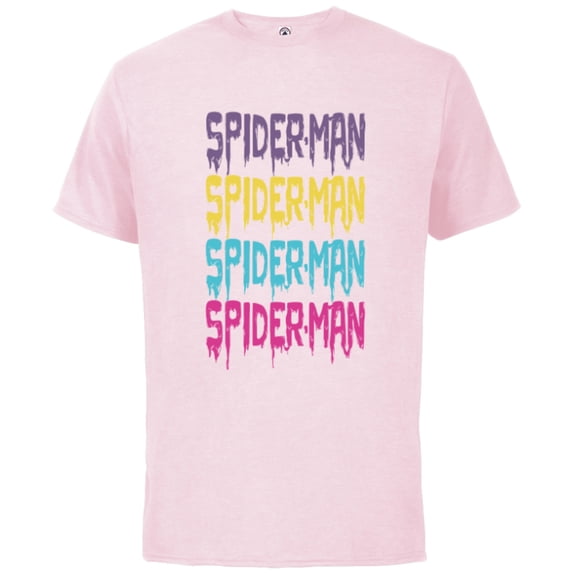Marvel Spider-Man Multi-Color Melting Paint Drip - Short Sleeve Cotton T-Shirt for Adults - Customized-Soft Pink