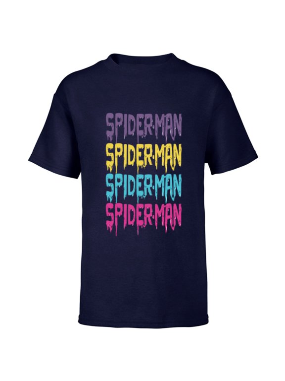 Spider-Man Multi-Color Melting Paint Drip - Short Sleeve T-Shirt for Kids - Customized-Navy