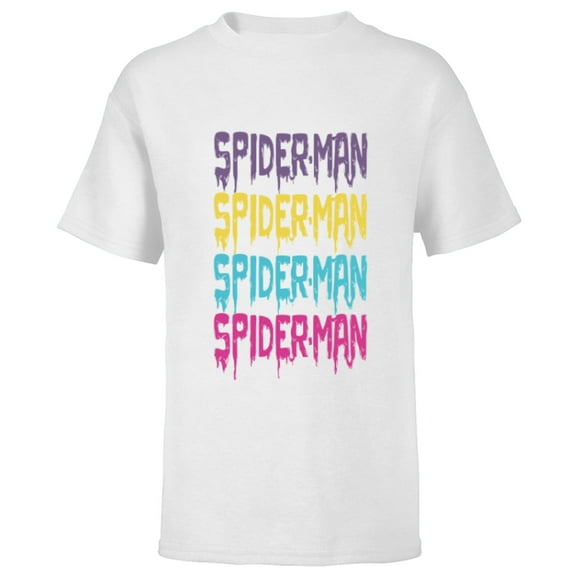 Marvel Spider-Man Multi-Color Melting Paint Drip - Short Sleeve T-Shirt for Kids - Customized-White
