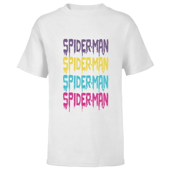 Marvel Spider-Man Multi-Color Melting Paint Drip - Short Sleeve T-Shirt for Kids - Customized-White