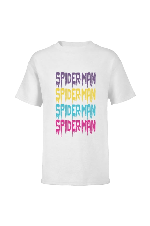 Spider-Man Multi-Color Melting Paint Drip - Short Sleeve T-Shirt for Kids - Customized-White