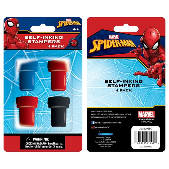 Marvel Spider-Man Multi-Color Self-Inking Plastic Stamper Party Favor, 4 Count