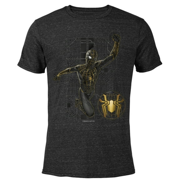 Marvel Spider-Man: No Way Home Black and Gold Suit in Action - Short Sleeve Blended T-Shirt for Adults – Customized-Black