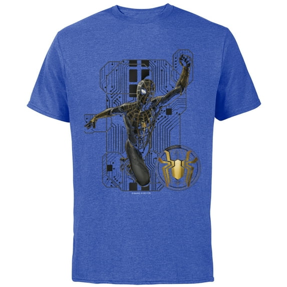 Marvel Spider-Man: No Way Home Black and Gold Suit in Action - Short Sleeve Cotton T-Shirt for Adults - Customized-Royal Heather