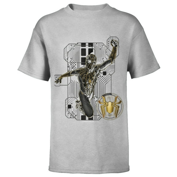 Marvel Spider-Man: No Way Home Black and Gold Suit in Action - Short Sleeve T-Shirt for Kids – Customized-Athletic Heather